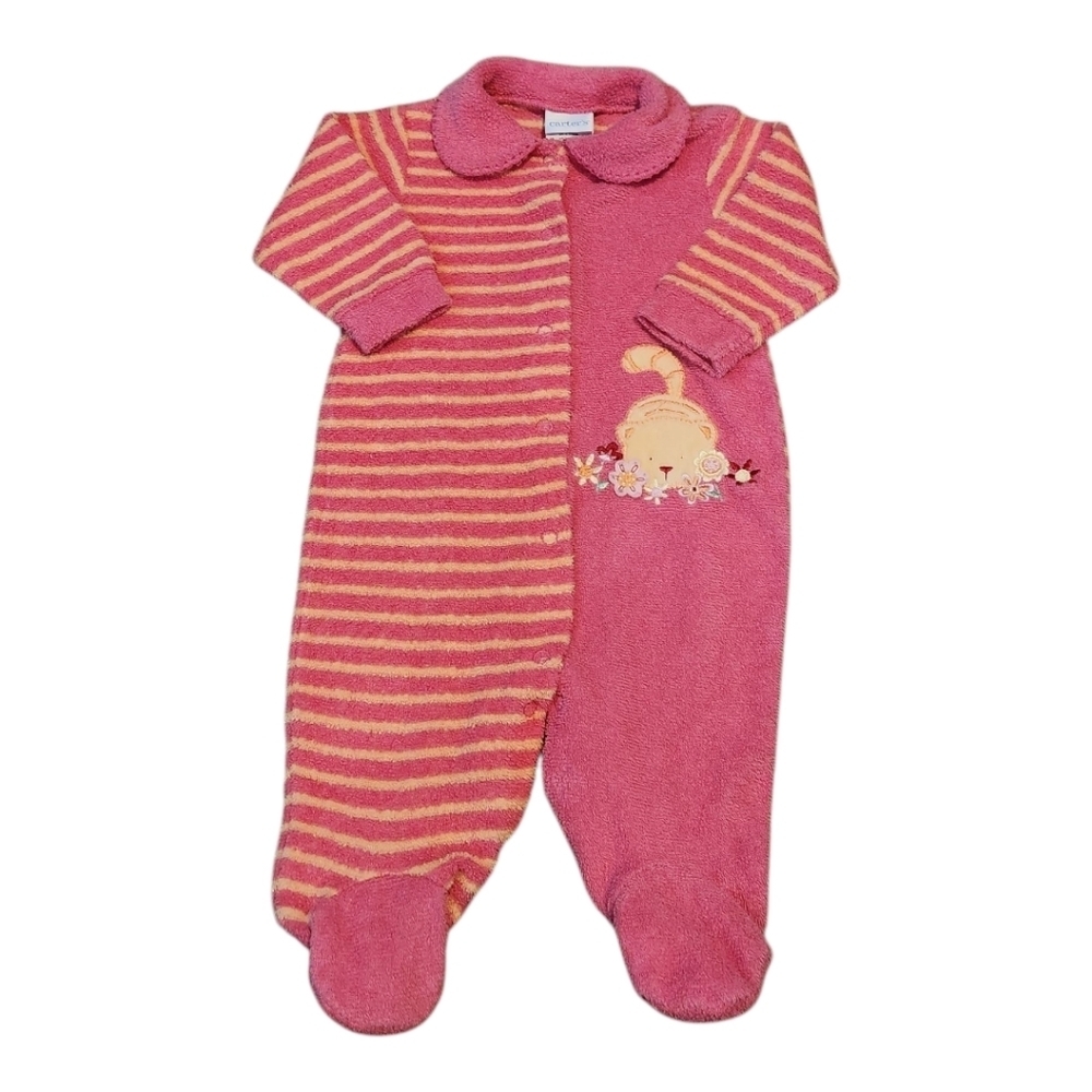 Vintage Carter's Terry Baby Girl Pink Snap Up Cat Footed Outfit Size 3-6 Months